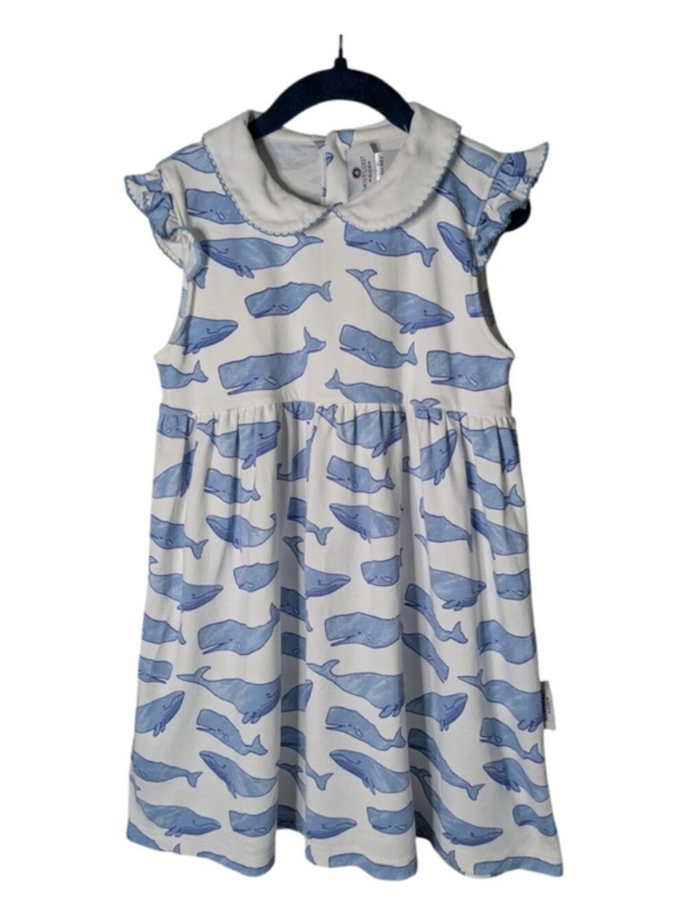 Nantucket Kids "Watercolor Whales" Pima Play Dress White/Blue Size 5 Pima Cotton